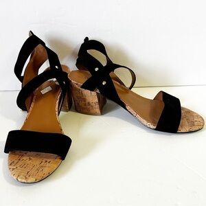 Indigo Rd Womens Black Strappy Sandals Sz 8.5 M Shoes Elea Block Faux Cork Heel